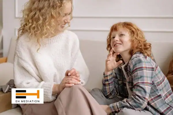 Happy mother and child after sorting child arrangements mediation Wigston