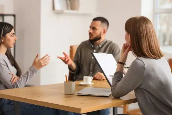 Image of couple access free mediation using family mediation voucher scheme Wigston